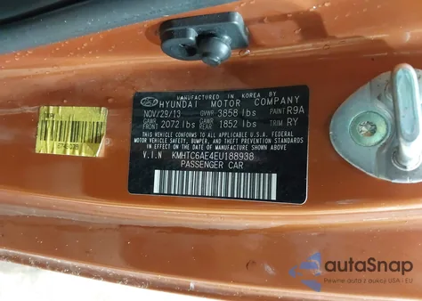 2014 Hyundai Veloster Turbo W/Black z USA, uszkodzony, nr VIN KMHTC6AE4EU188938